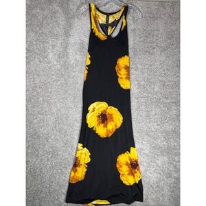 GC Maxi Dress Black‎ Yellow Floral Racerback Tank Sleeveless M Made USA